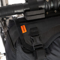 closeup of the orange label on restrap race bar bag