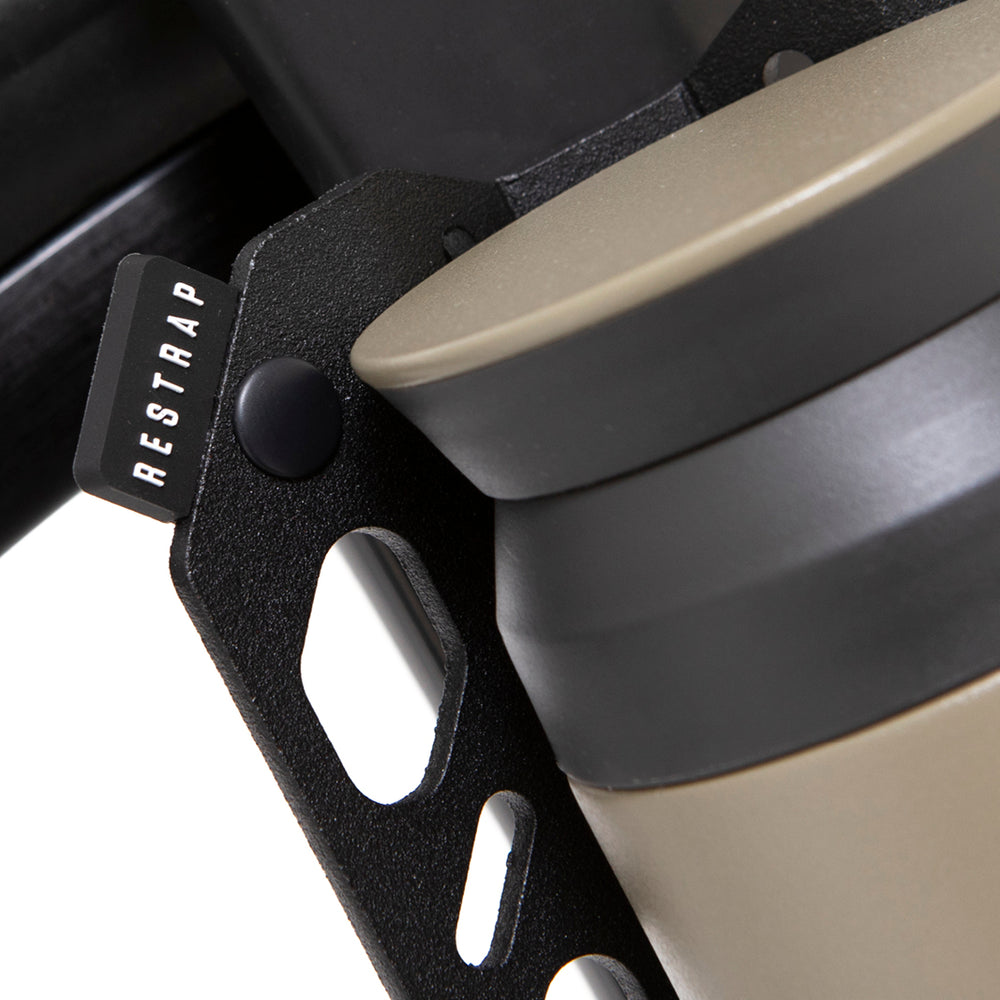 close up of restrap rubber label on the carry cage