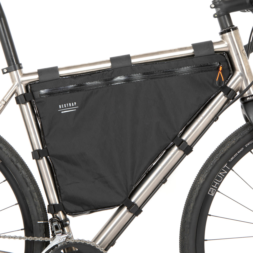 image of the restrap custom frame bag in x21 or race range fabric