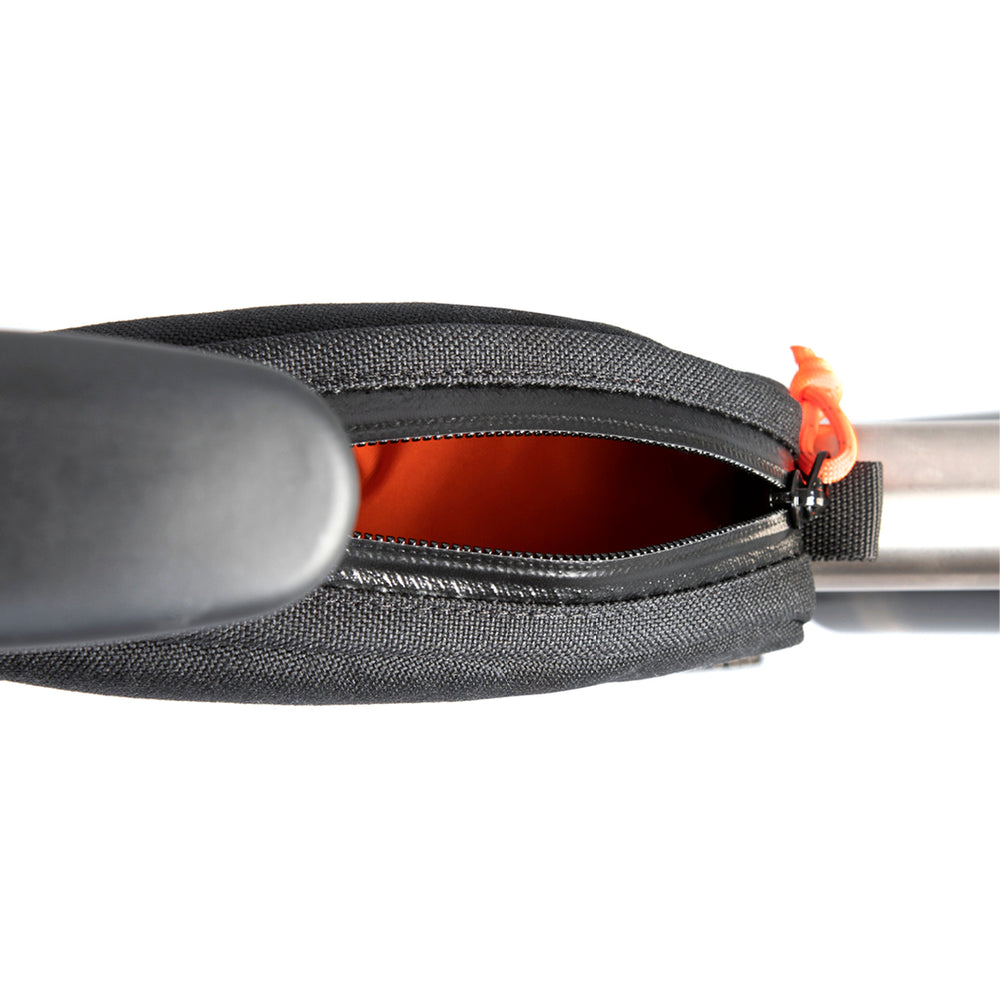 closeup of the zip opening on the restrap rear top tube bag