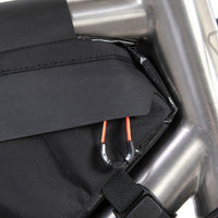closeup of the YKK zip on restrap race frame bag