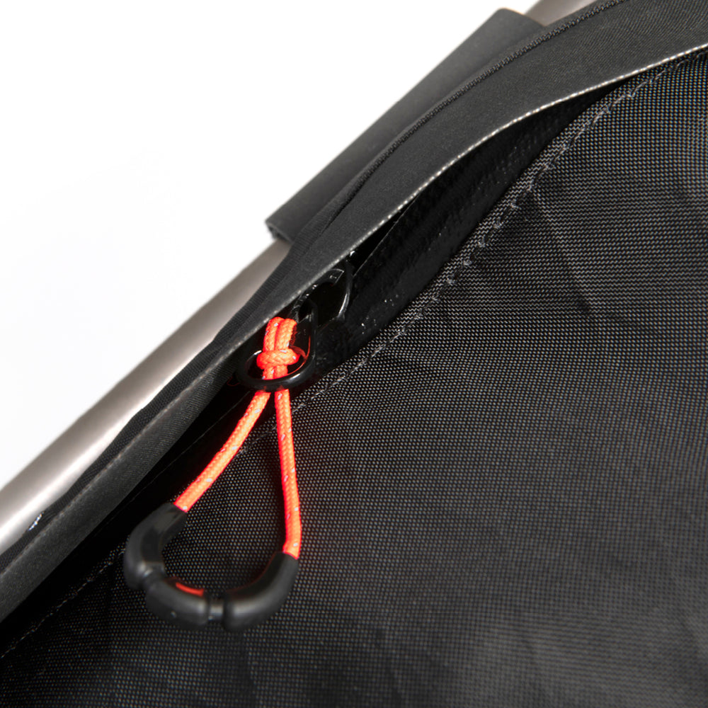 closeup of YKK zip on restrap race frame bag large