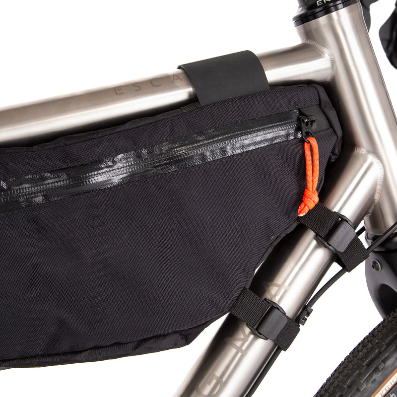 close up of the zipper on a restrap large frame bag
