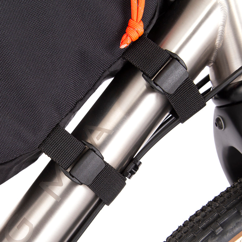 close up of the straps on a restrap frame bag